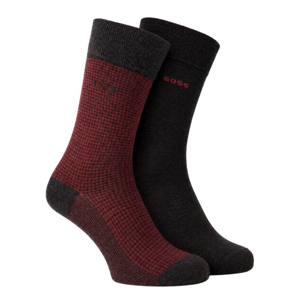 Boss Mens Houndstooth Crew Socks (Pack of 2) / Charcoal